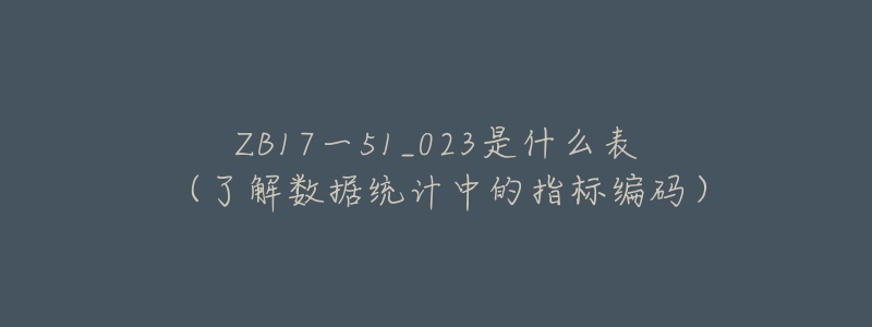 ZB17一51_023是什么表（了解數(shù)據(jù)統(tǒng)計中的指標編碼）