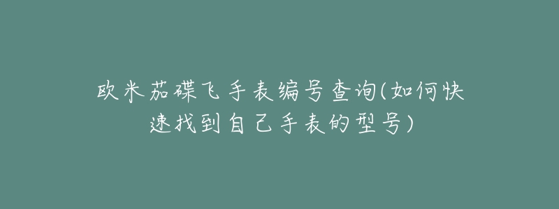 歐米茄碟飛手表編號查詢(如何快速找到自己手表的型號)