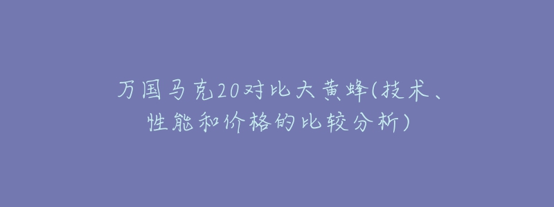 萬國馬克20對(duì)比大黃蜂(技術(shù)、性能和價(jià)格的比較分析)